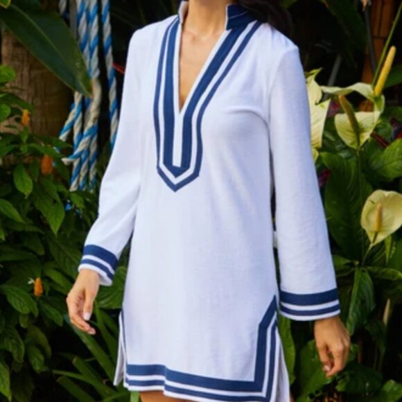 Cabana Life Essential Terry Navy and White Striped Tunic Cover Up Size Medium - Picture 1 of 10
